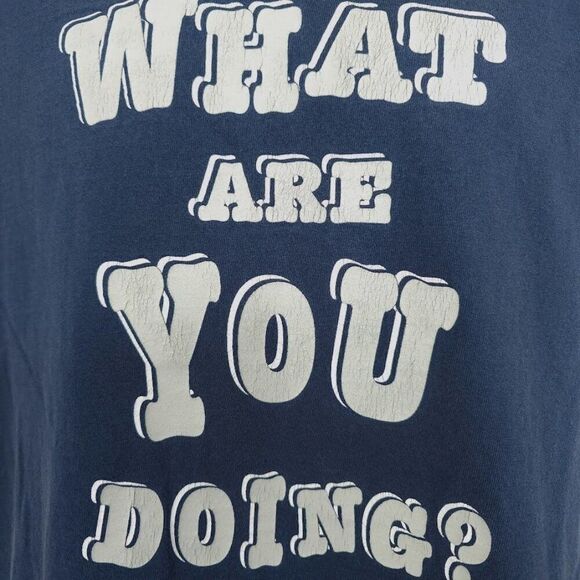 Vintage What Are You Doing T Shirt Mens Size Large Blue 90s Y2K Funny Humor Joke - Picture 2 of 6